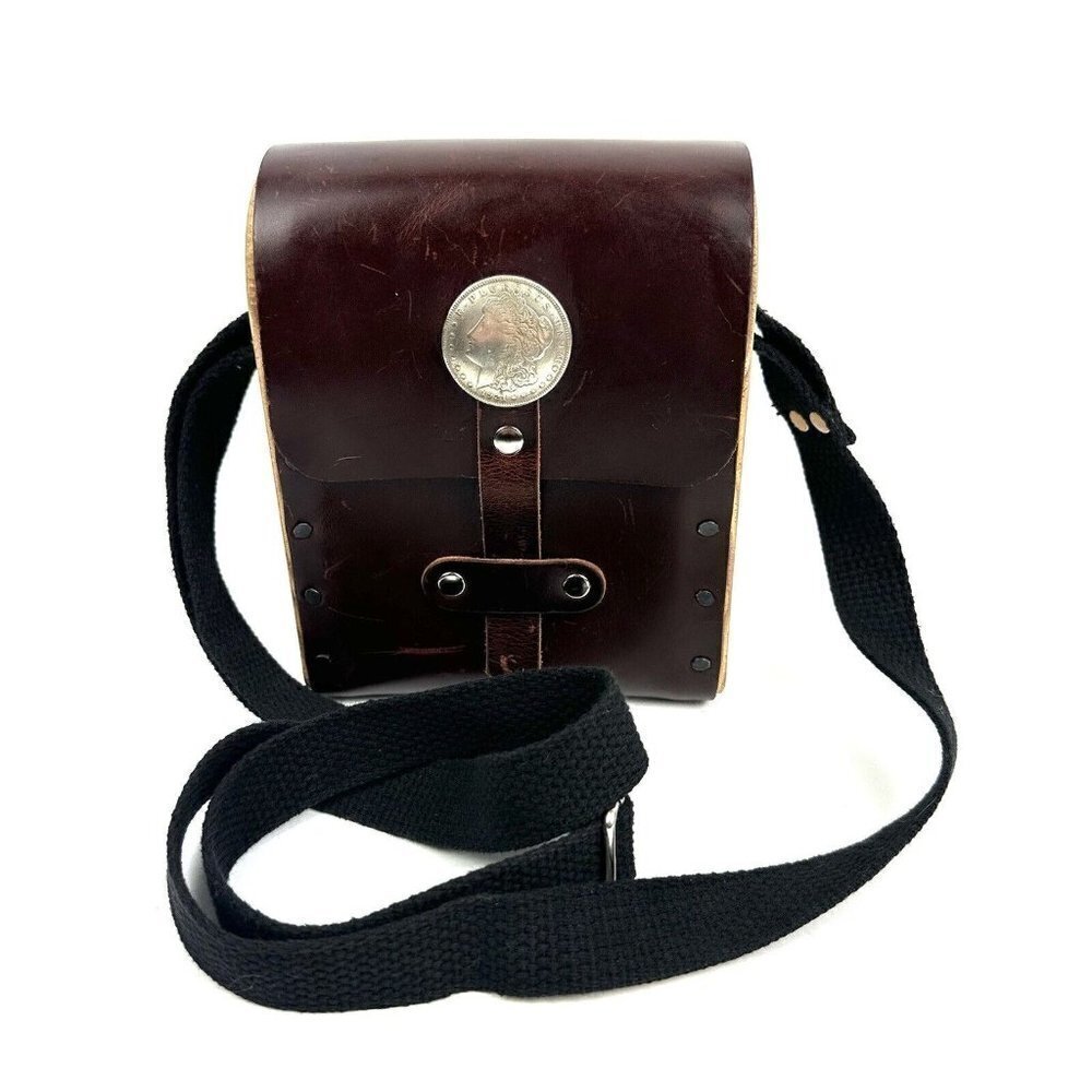 Quiet Leather Works Crossbody Handbag Brown Leather Wood Sides Made in‎ USA Rare